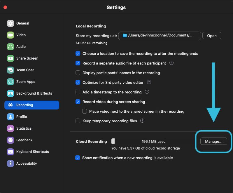 Zoom Recording Manage Button Image